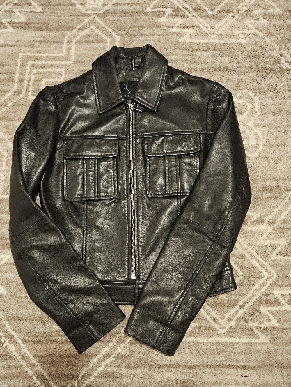 BOD & CHRISTENSEN Classic Black Leather Zip-Front Jacket